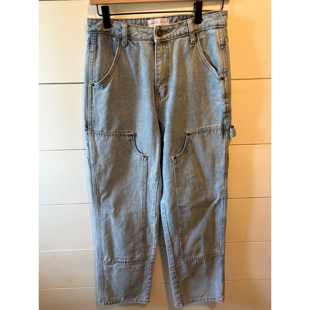 Angel Kiss Light Wash Carpenter Jeans Double Knee Utility Denim Size 5/27
